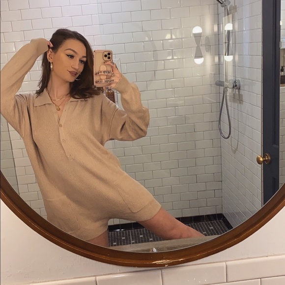 Tan Knit Button Down Romper - Picture 6 of 6